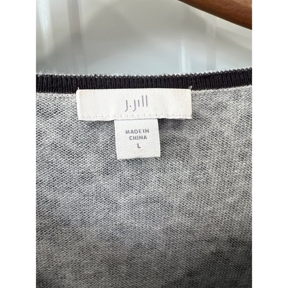 J. Jill Leopard Long Sleeve Sweater Top Womens L Crewneck Cotton Blend Gray - Picture 3 of 8